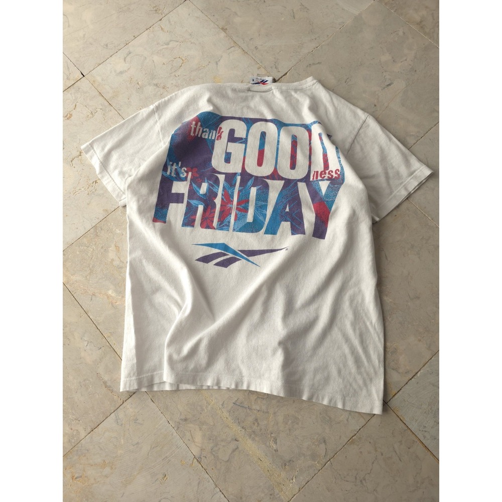 Vintage 90s Reebok Thank Goodness It's Friday White T-shirt USA Made Small